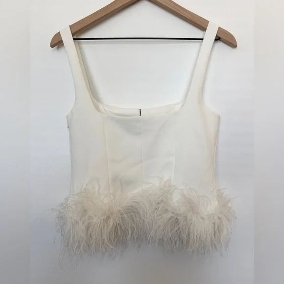 zara NWT white feathered tank top blouse stretch 4772/104 197 size small - Picture 6 of 12